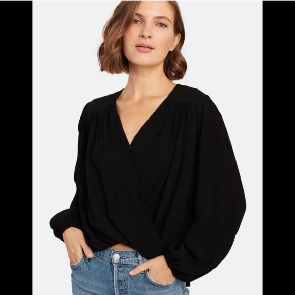 Free People Tops - 🪴Free People Black Long Sleeve Wrap DeepV Blouse